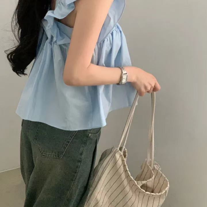 CGF13896-17B 飛飛袖後背系帶蝴蝶結背心上衣(3色)