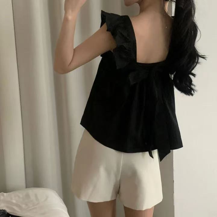 CGF13896-17B 飛飛袖後背系帶蝴蝶結背心上衣(3色)