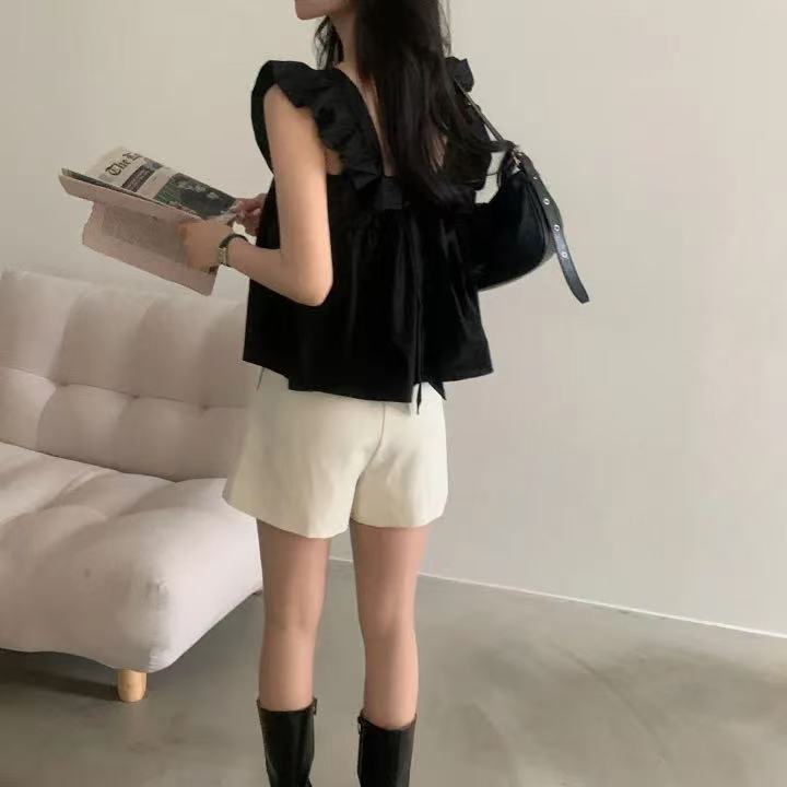 CGF13896-17B 飛飛袖後背系帶蝴蝶結背心上衣(3色)