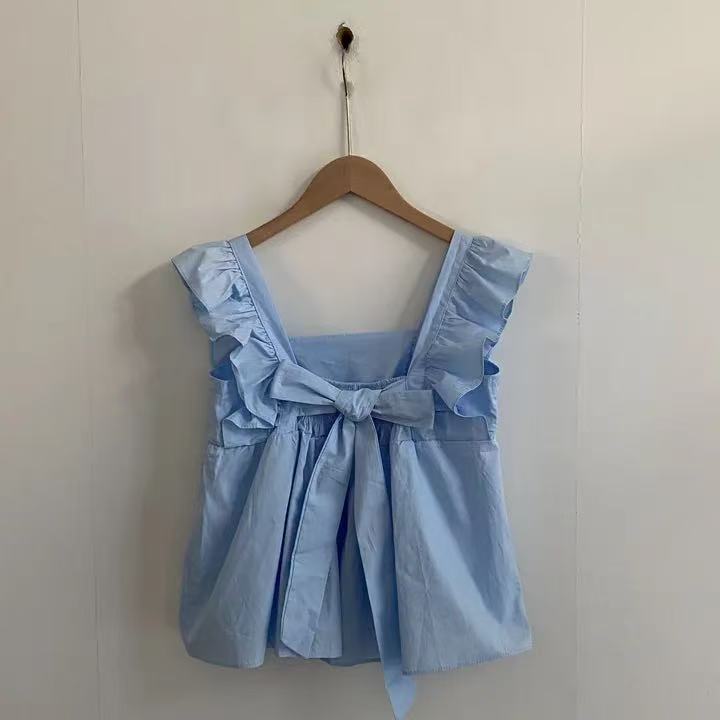 CGF13896-17B 飛飛袖後背系帶蝴蝶結背心上衣(3色)