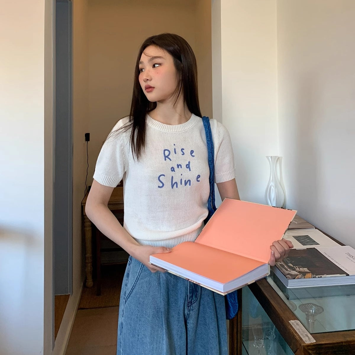 CGE44507-117B 春夏撞色字母刺繡短袖針織衫(4色)