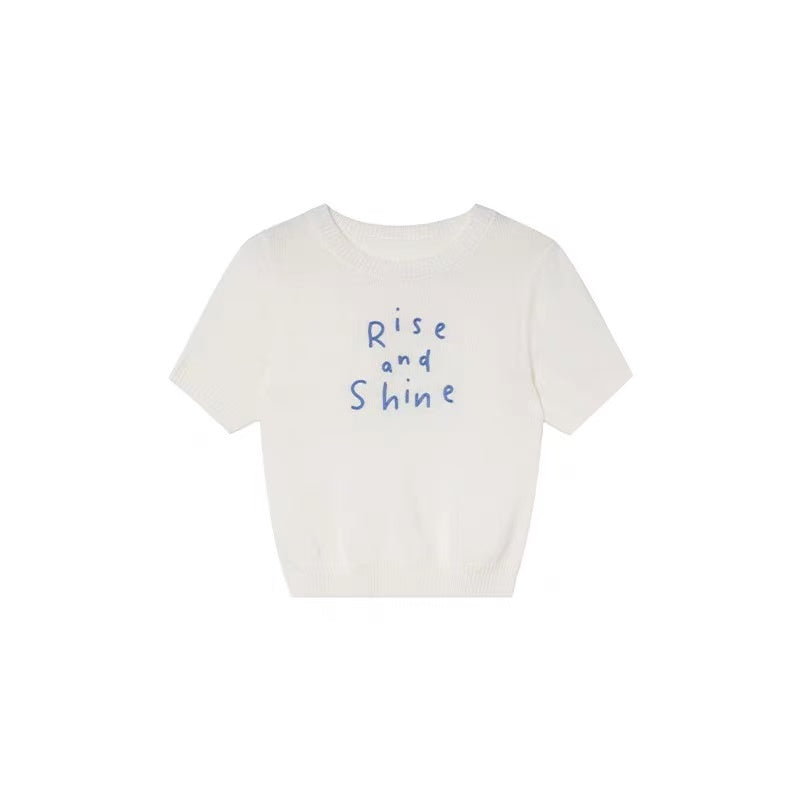 CGE44507-117B 春夏撞色字母刺繡短袖針織衫(4色)