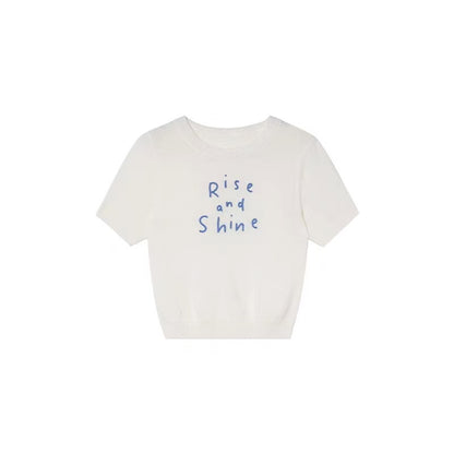 CGE44507-117B 春夏撞色字母刺繡短袖針織衫(4色)