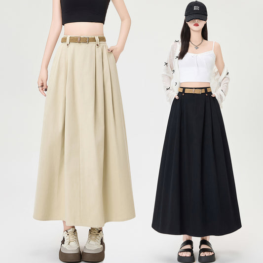 CGS8567-82B 洗水棉百褶半身裙高腰中長款A字大擺傘裙(2色)