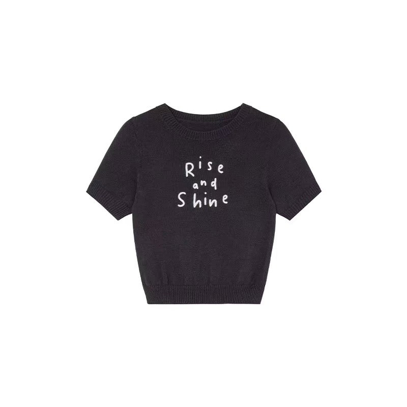 CGE44507-117B 春夏撞色字母刺繡短袖針織衫(4色)