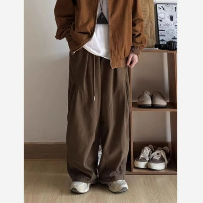 CBA8414-54B 春秋日系工裝闊腿褲百搭褶皺直筒寬鬆長褲(2色)