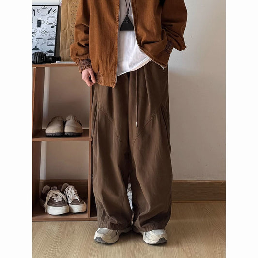 CBA8414-54B 春秋日系工裝闊腿褲百搭褶皺直筒寬鬆長褲(2色)