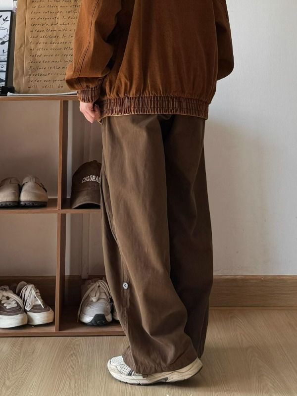 CBA8414-54B 春秋日系工裝闊腿褲百搭褶皺直筒寬鬆長褲(2色)