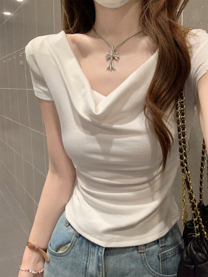 CGE16003-56B 夏季蕩領短款設計感短袖T恤(3色)