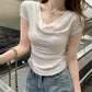CGE16003-56B 夏季蕩領短款設計感短袖T恤(3色)