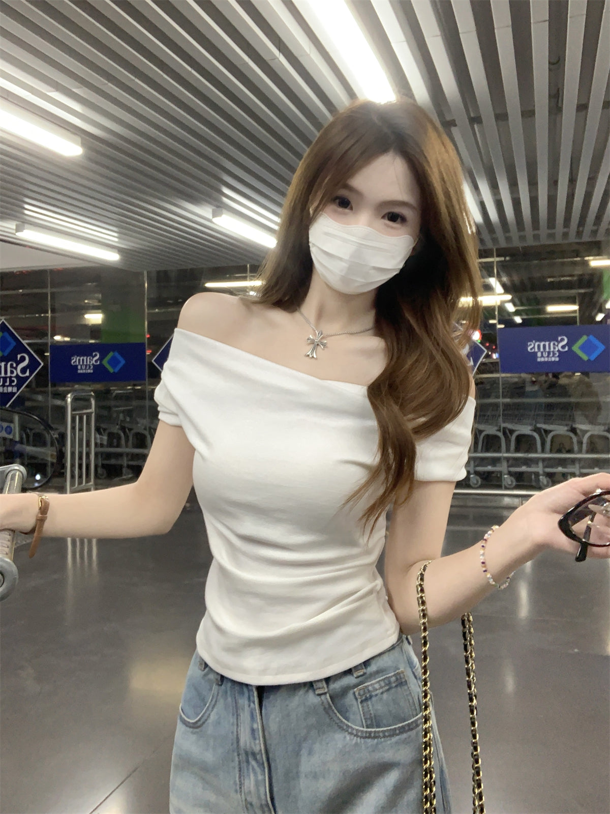 CGE16003-56B 夏季蕩領短款設計感短袖T恤(3色)