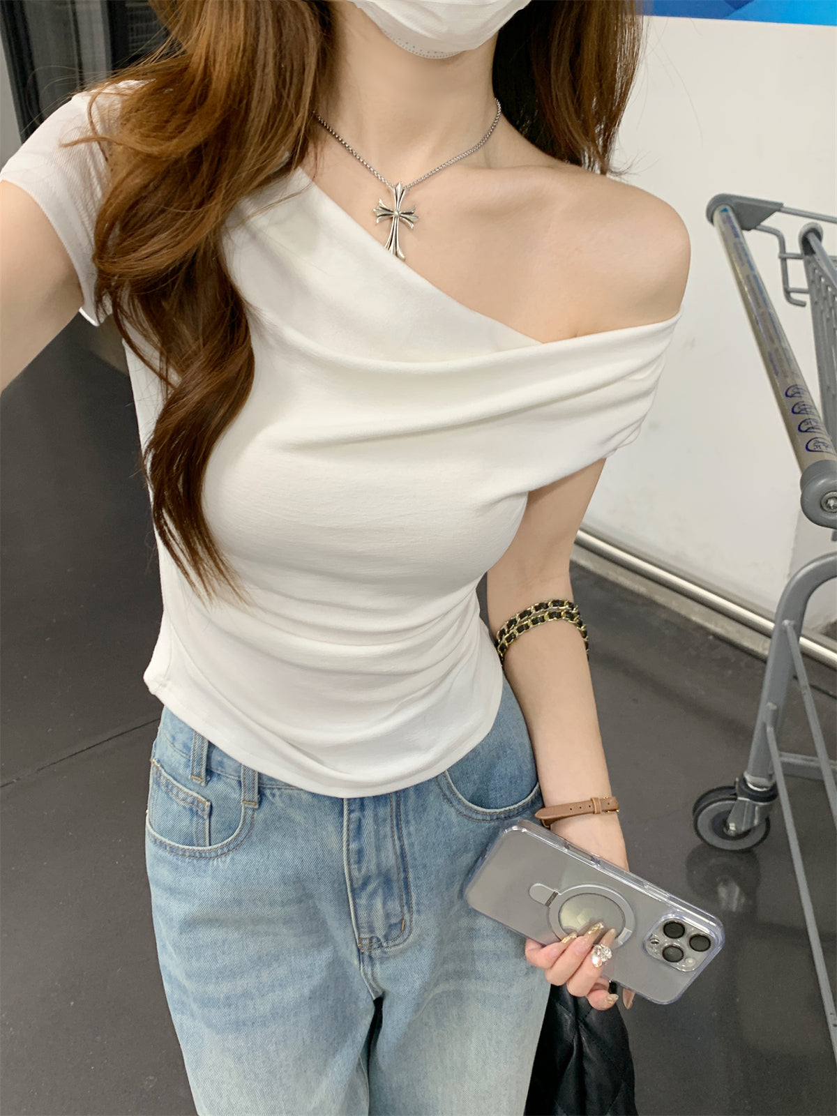 CGE16003-56B 夏季蕩領短款設計感短袖T恤(3色)