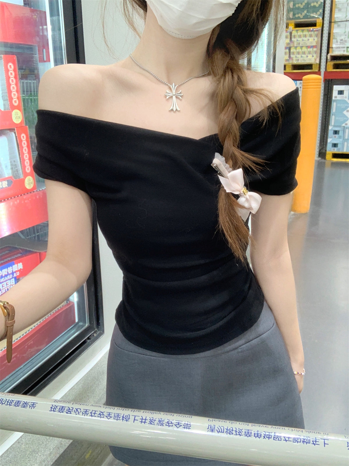 CGE16003-56B 夏季蕩領短款設計感短袖T恤(3色)