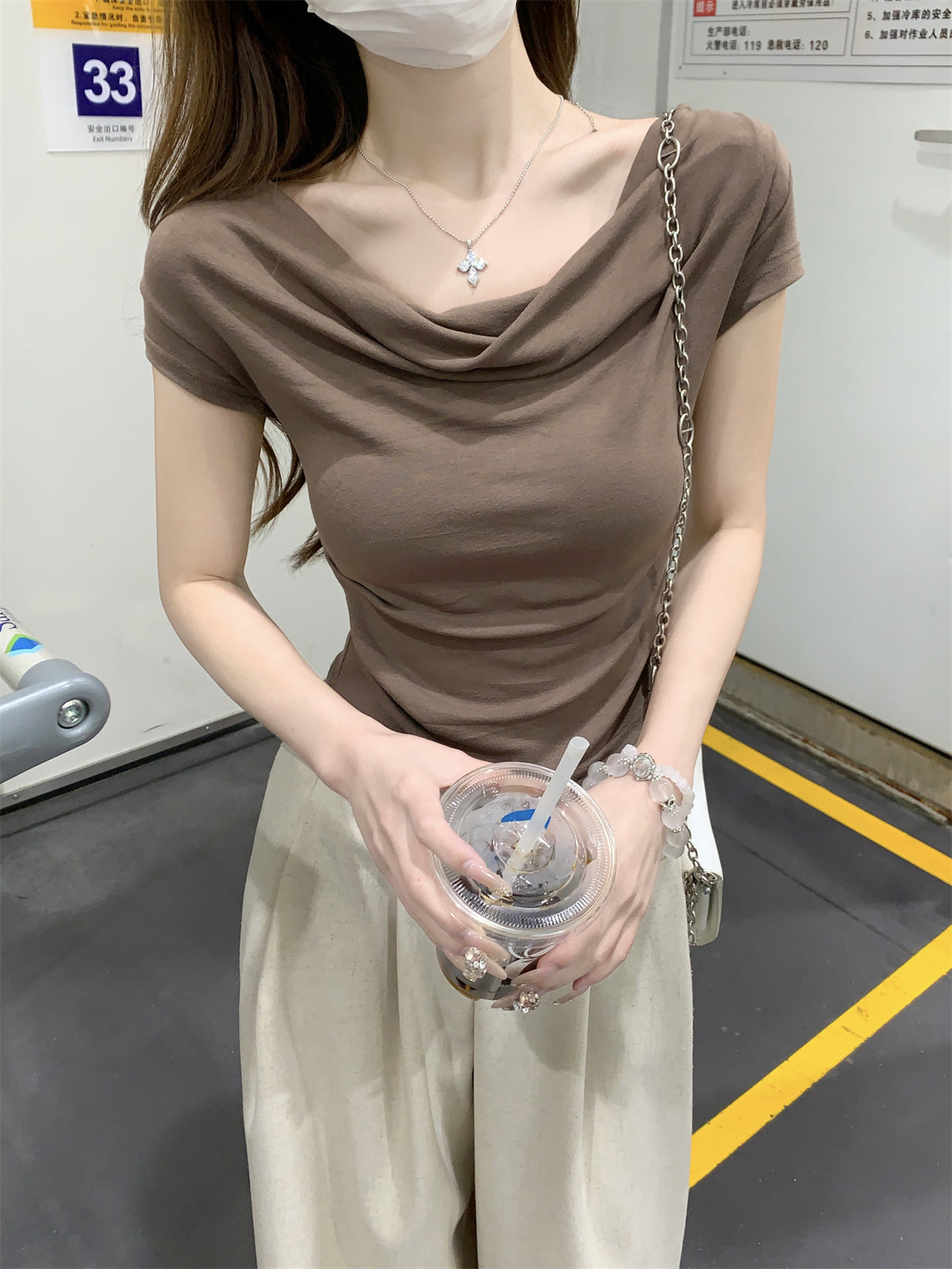 CGE16003-56B 夏季蕩領短款設計感短袖T恤(3色)