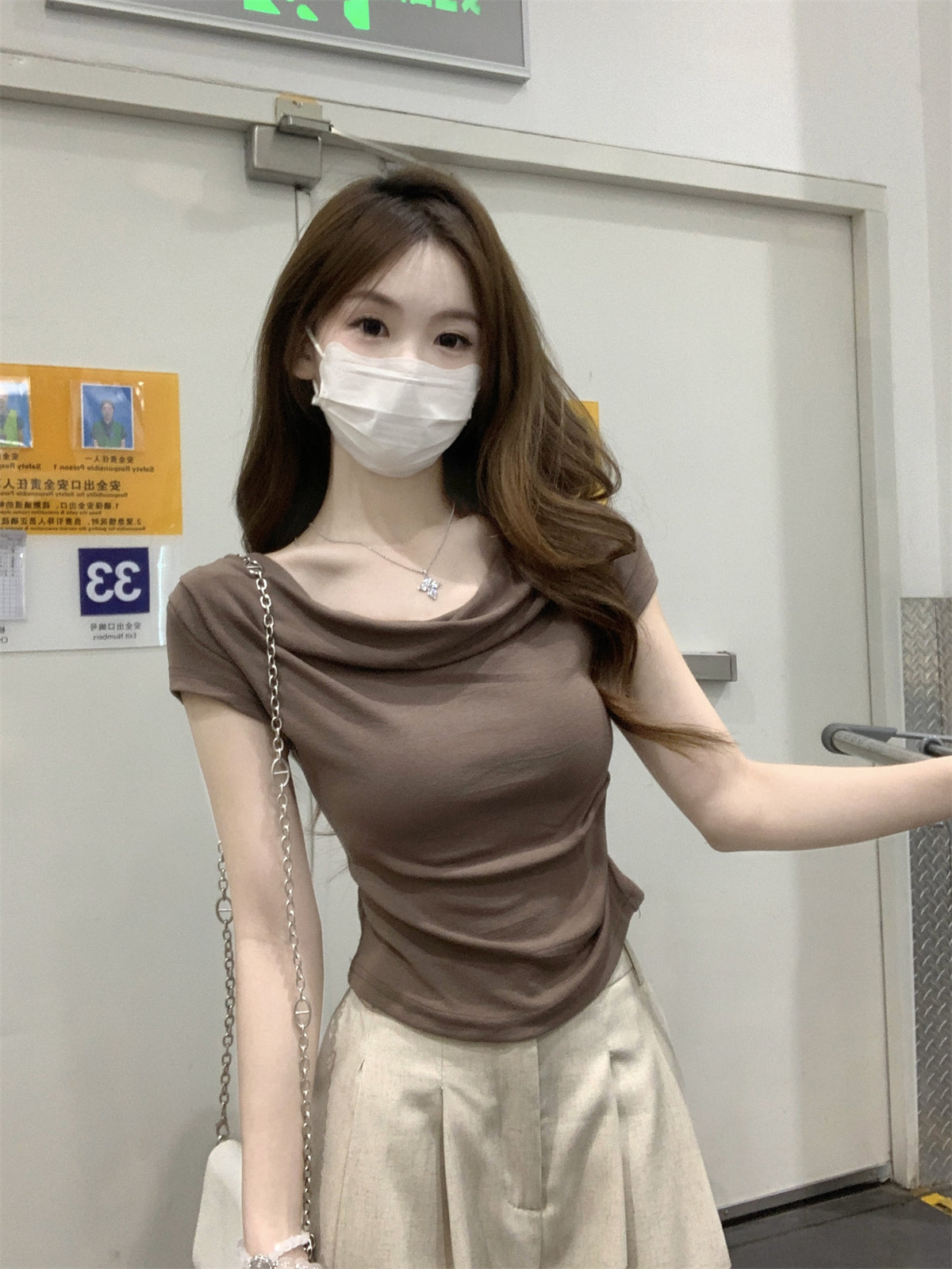 CGE16003-56B 夏季蕩領短款設計感短袖T恤(3色)