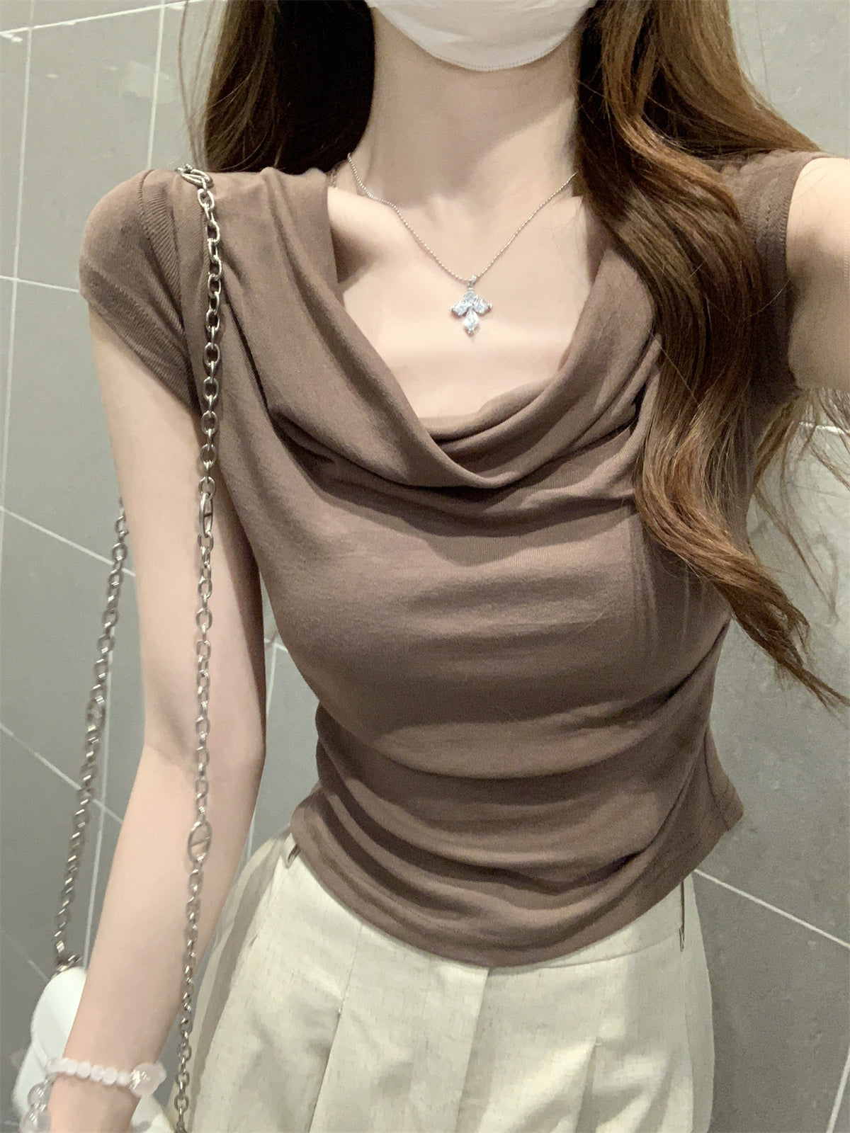 CGE16003-56B 夏季蕩領短款設計感短袖T恤(3色)