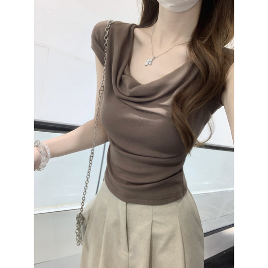 CGE16003-56B 夏季蕩領短款設計感短袖T恤(3色)