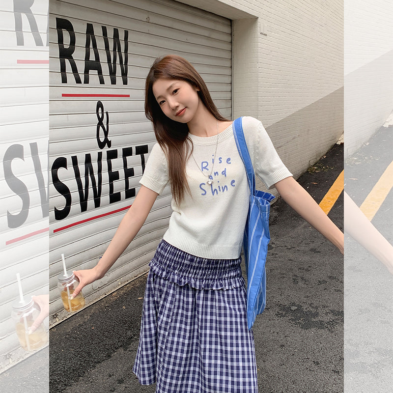 CGE44507-117B 春夏撞色字母刺繡短袖針織衫(4色)