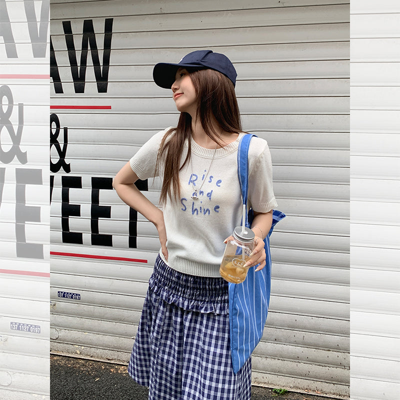 CGE44507-117B 春夏撞色字母刺繡短袖針織衫(4色)