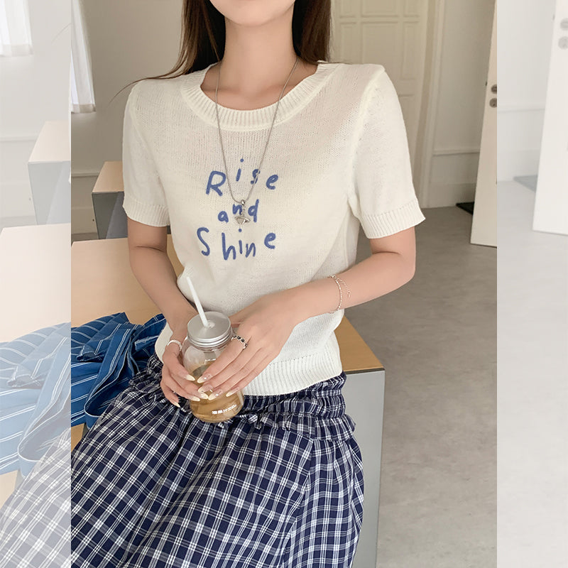 CGE44507-117B 春夏撞色字母刺繡短袖針織衫(4色)