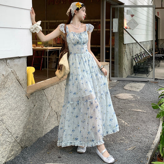 📺︎︎ CGBMD1555-41B 碎花雪紡連衣裙春夏露腰背交叉綁帶