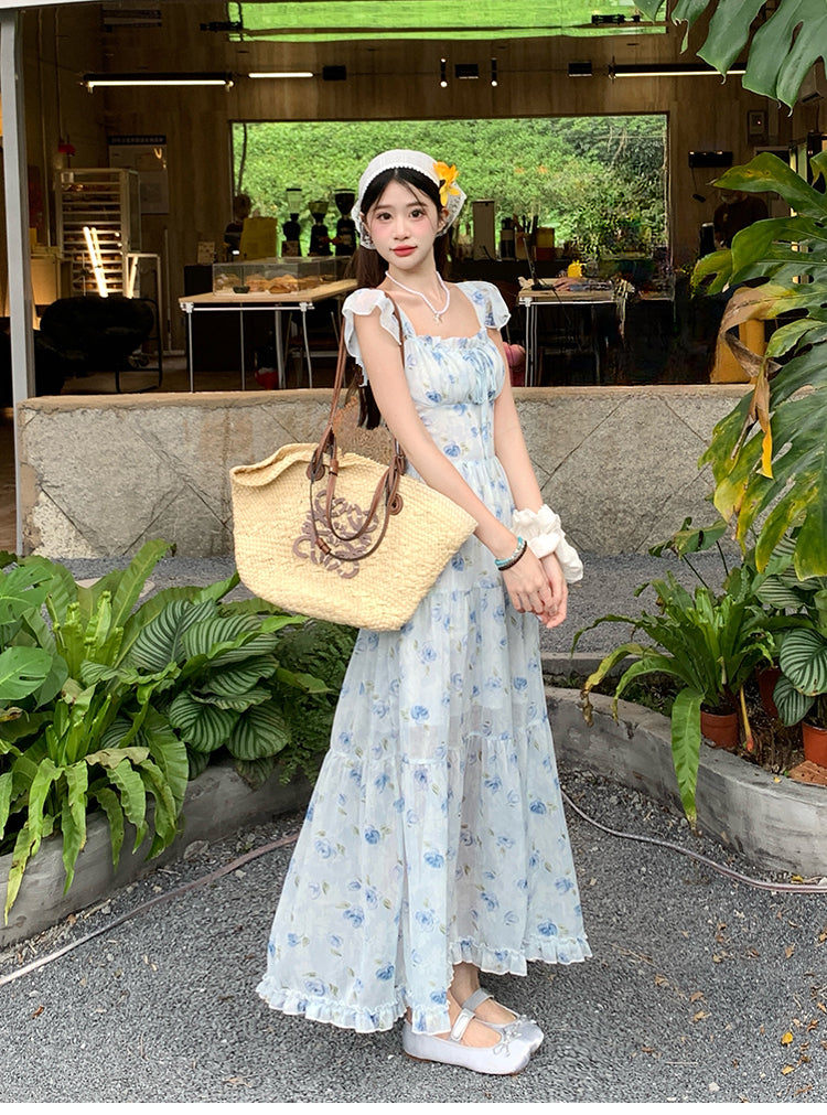 📺︎︎ CGBMD1555-41B 碎花雪紡連衣裙春夏露腰背交叉綁帶