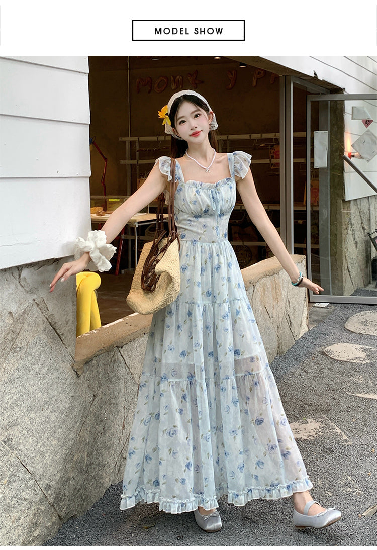 📺︎︎ CGBMD1555-41B 碎花雪紡連衣裙春夏露腰背交叉綁帶