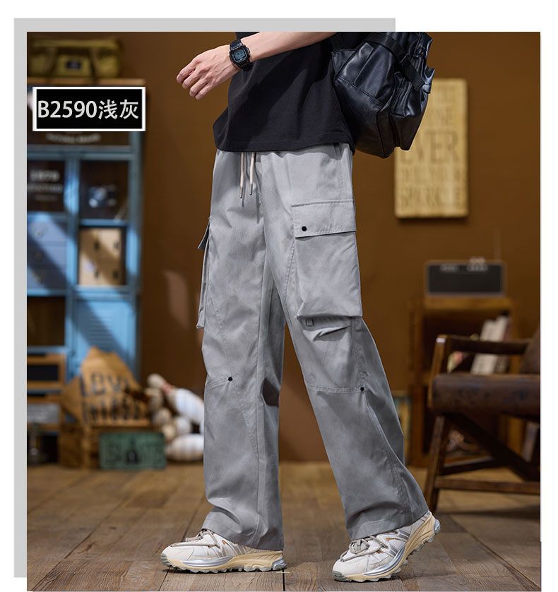 CBAQ8-B2590-1B 夏季薄款髒髒彎刀褲復古工裝寬鬆直筒(3色)