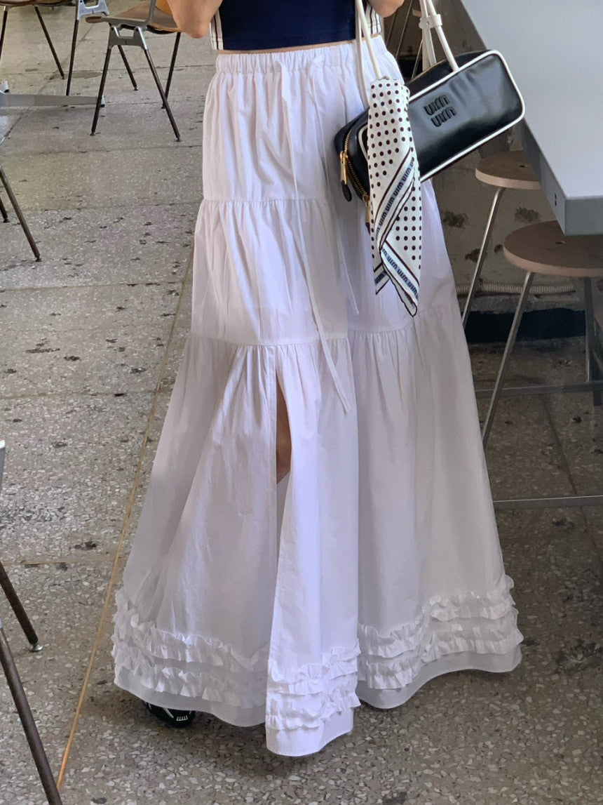 CGS5110-75B 法式木耳邊大裙擺半身裙(3色)