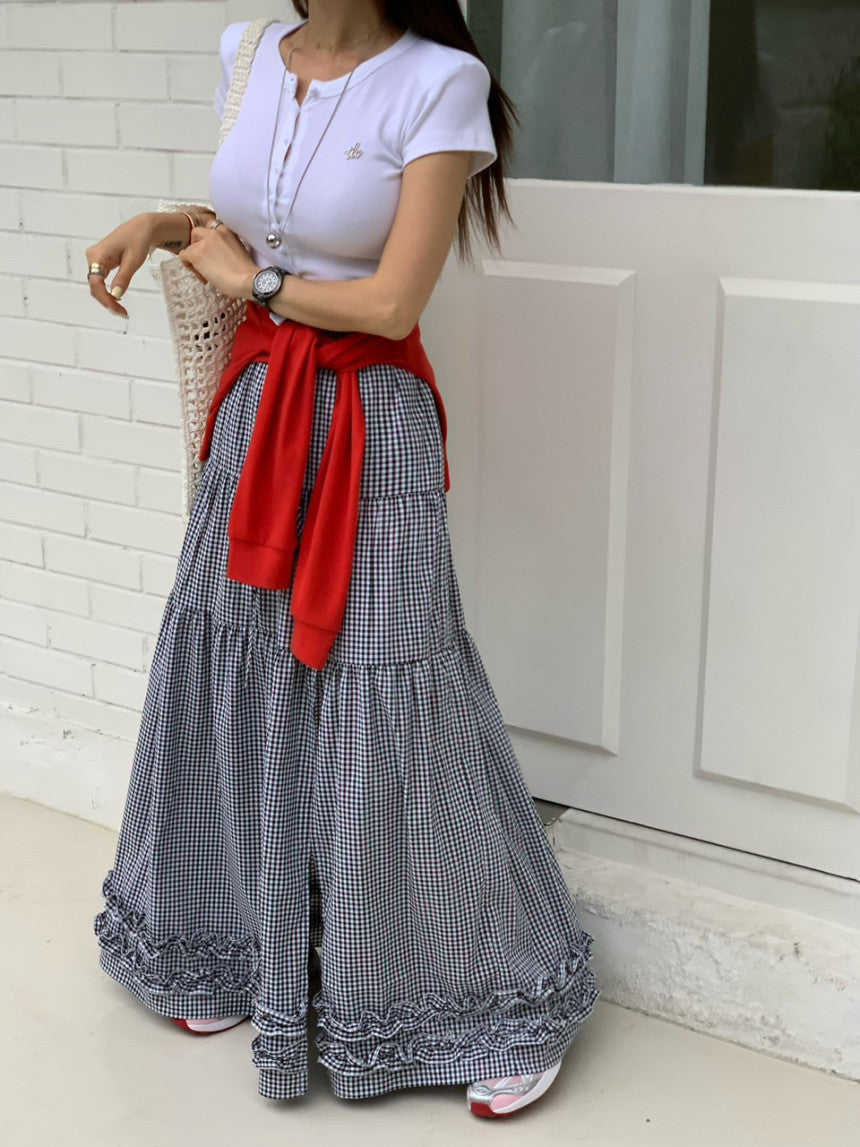 CGS5110-75B 法式木耳邊大裙擺半身裙(3色)