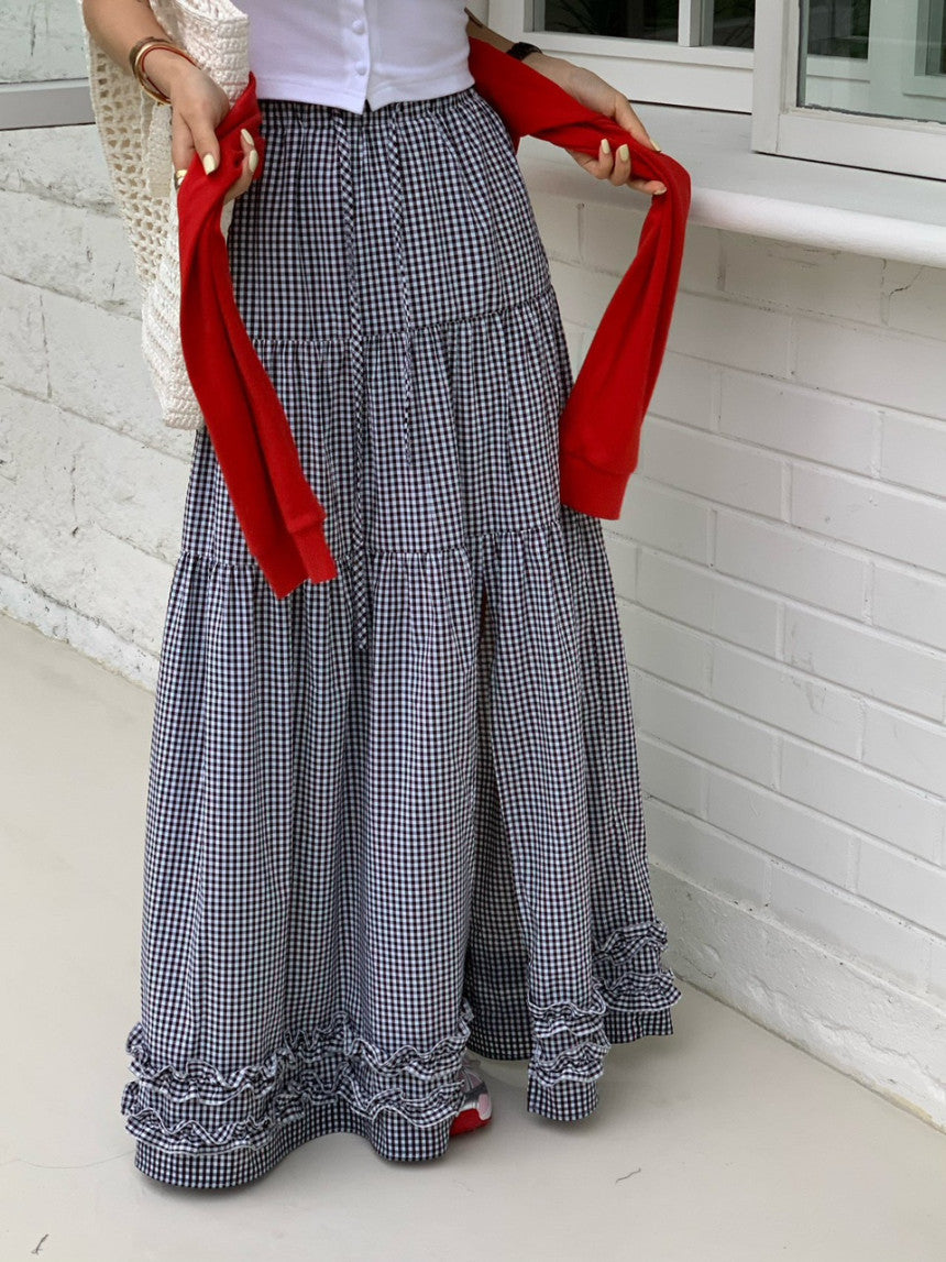 CGS5110-75B 法式木耳邊大裙擺半身裙(3色)