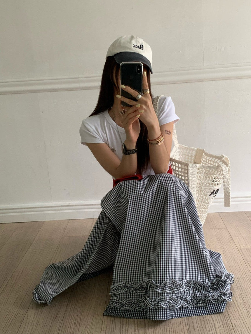 CGS5110-75B 法式木耳邊大裙擺半身裙(3色)