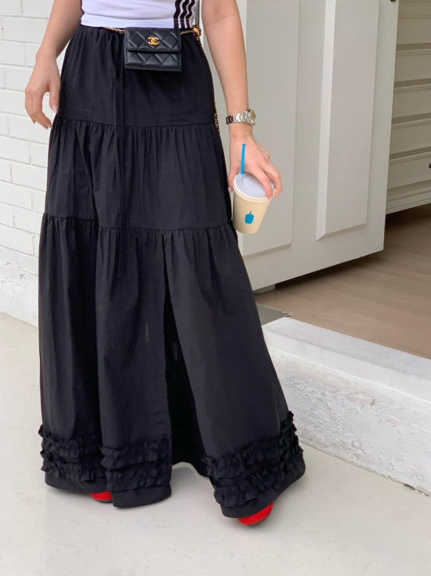 CGS5110-75B 法式木耳邊大裙擺半身裙(3色)