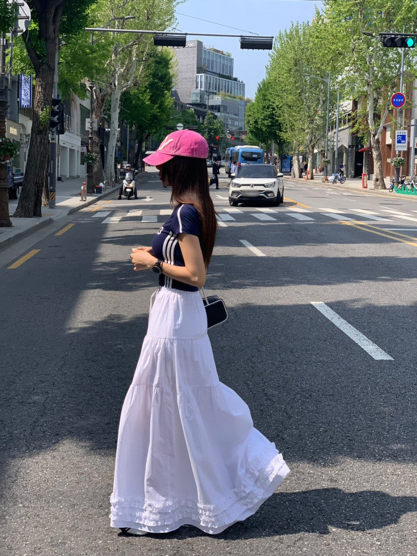 CGS5110-75B 法式木耳邊大裙擺半身裙(3色)