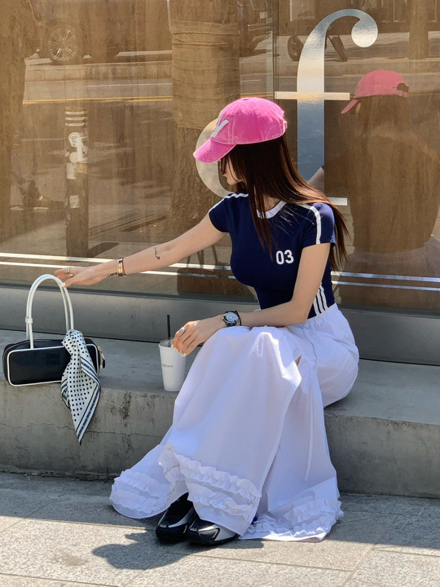 CGS5110-75B 法式木耳邊大裙擺半身裙(3色)