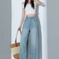 CGA6178-11B 夏薄款萊賽爾高腰垂感淺色天絲闊腿牛仔褲