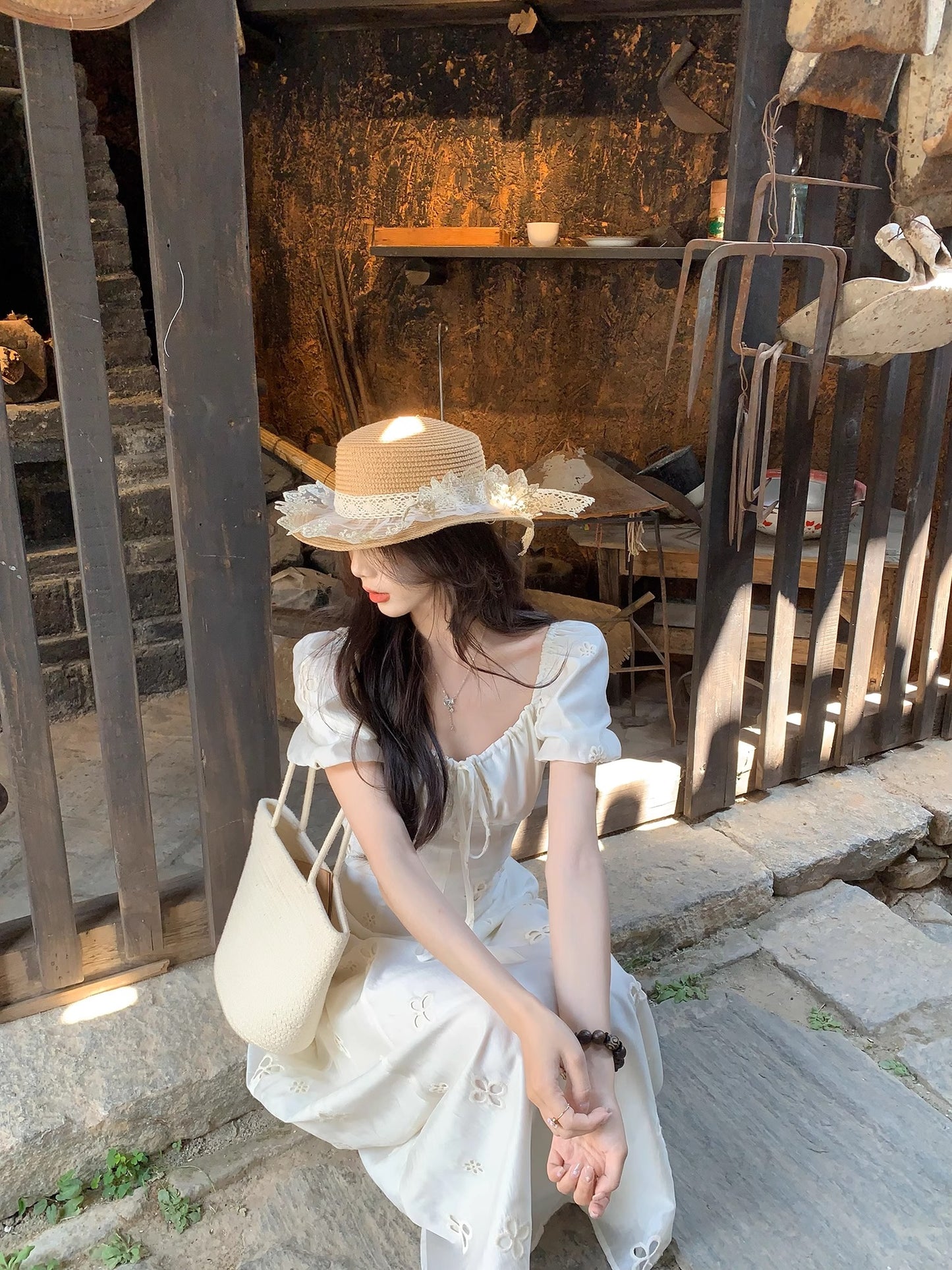 CGBJA217-36H 純棉提花+內裡+拉鍊+綁帶夏季連衣裙