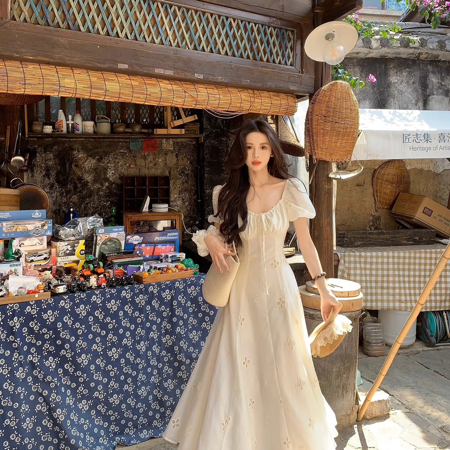 CGBJA217-36H 純棉提花+內裡+拉鍊+綁帶夏季連衣裙