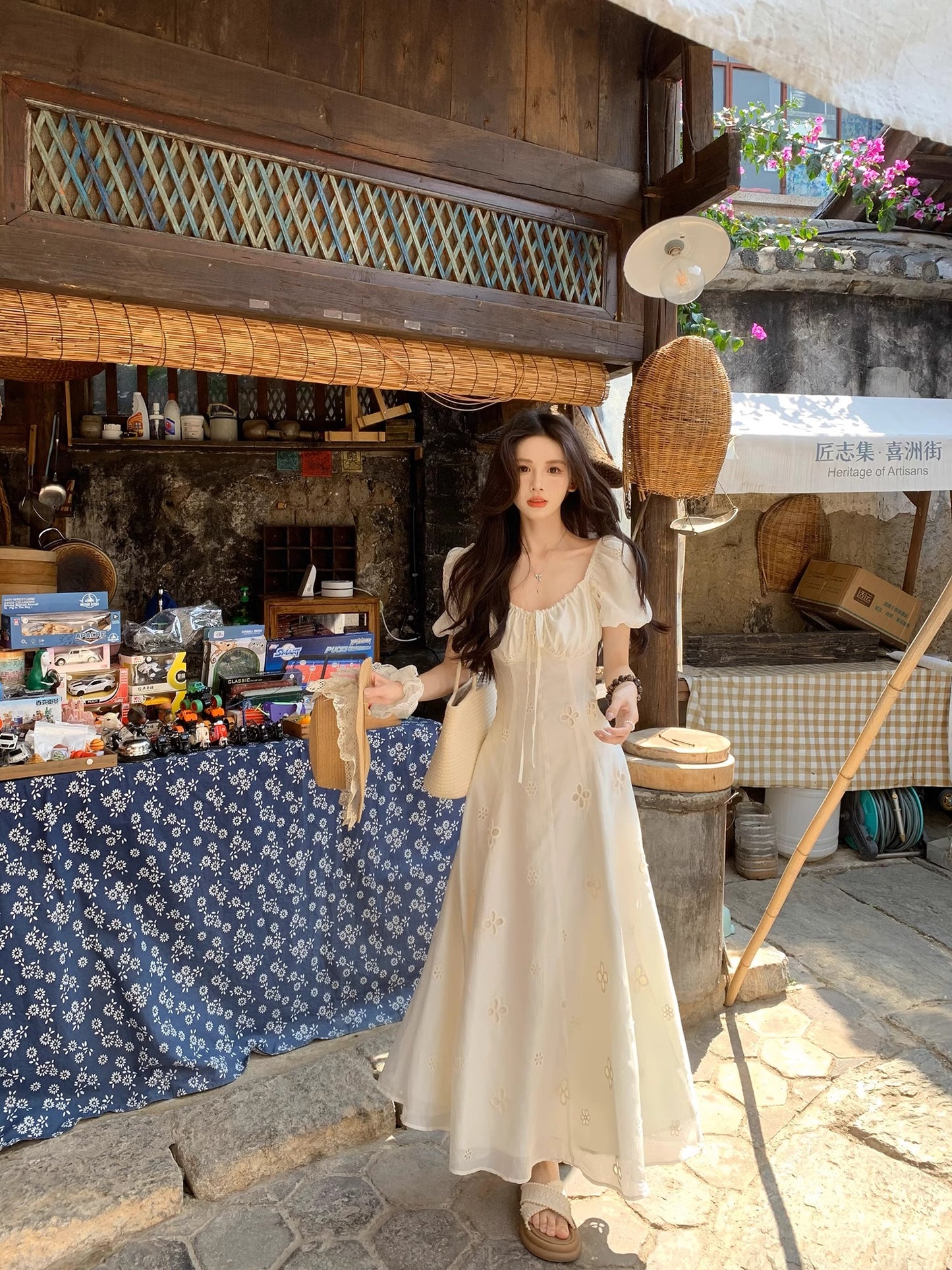 CGBJA217-36H 純棉提花+內裡+拉鍊+綁帶夏季連衣裙