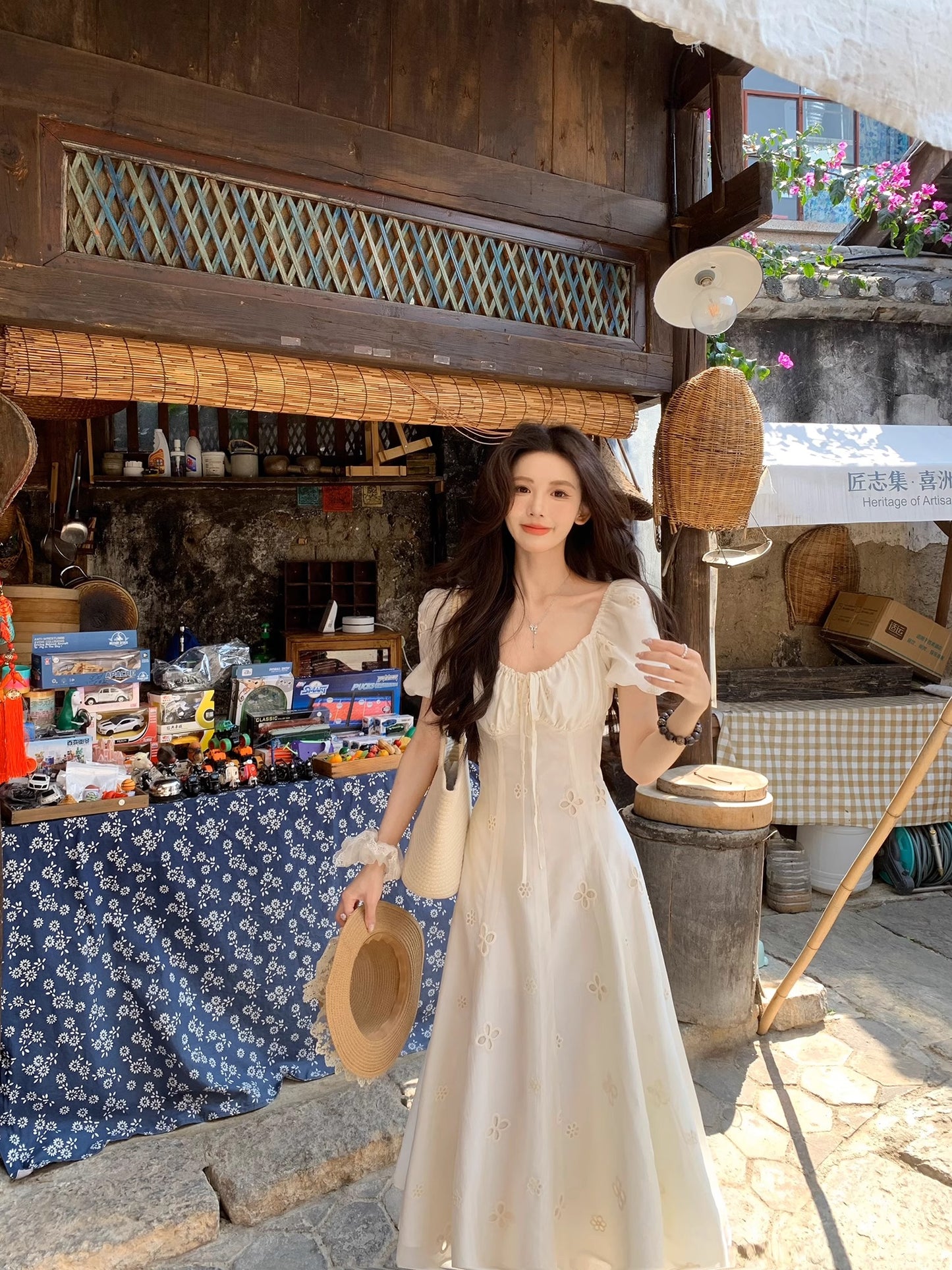 CGBJA217-36H 純棉提花+內裡+拉鍊+綁帶夏季連衣裙