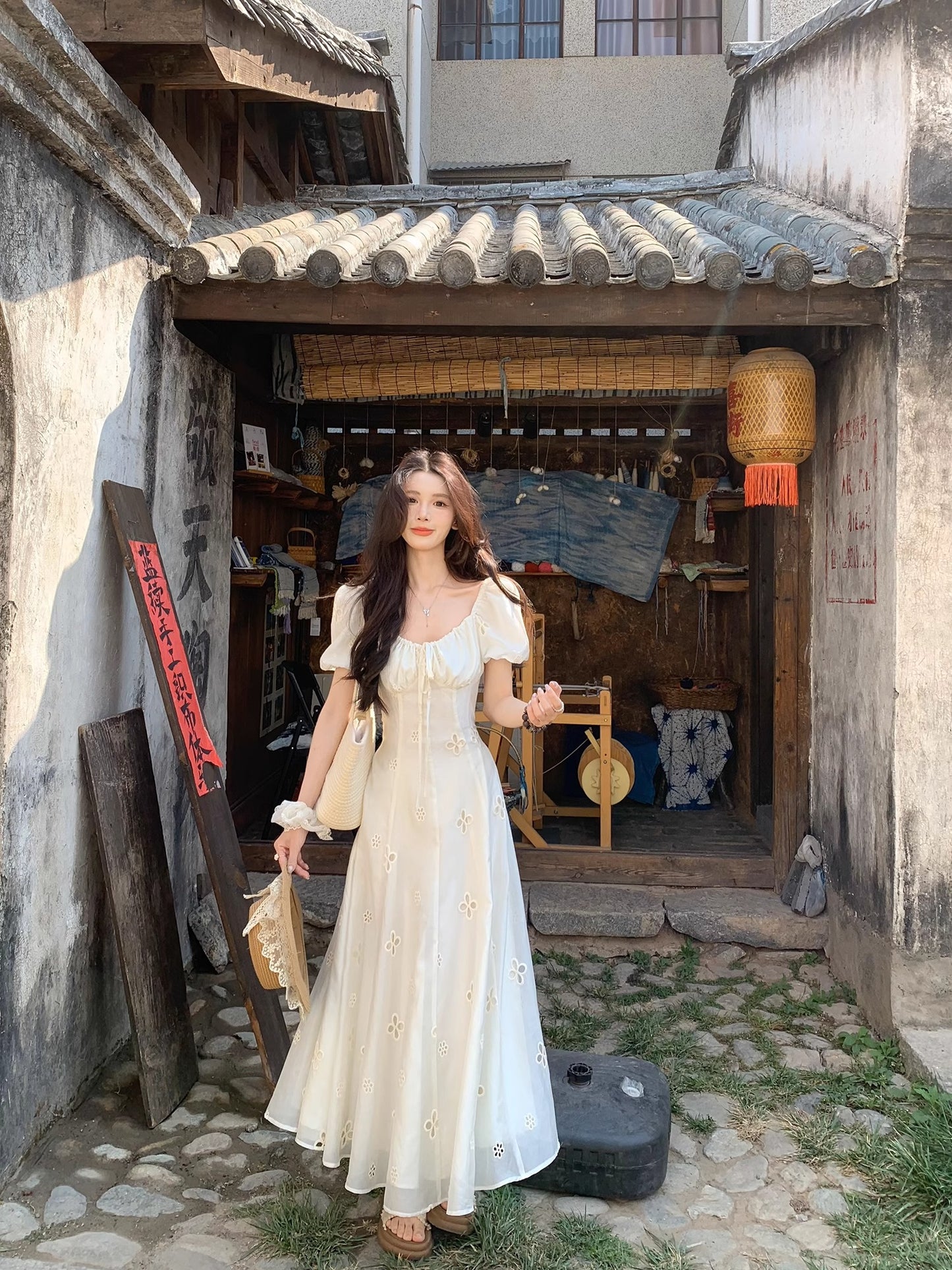 CGBJA217-36H 純棉提花+內裡+拉鍊+綁帶夏季連衣裙