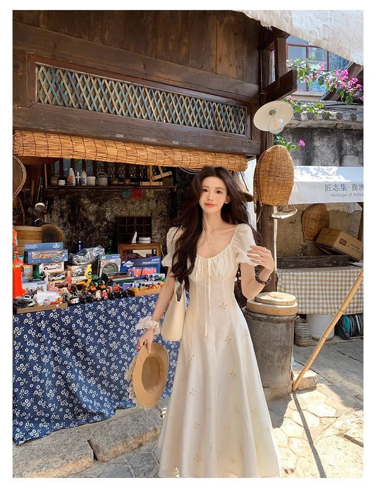 CGBJA217-36H 純棉提花+內裡+拉鍊+綁帶夏季連衣裙