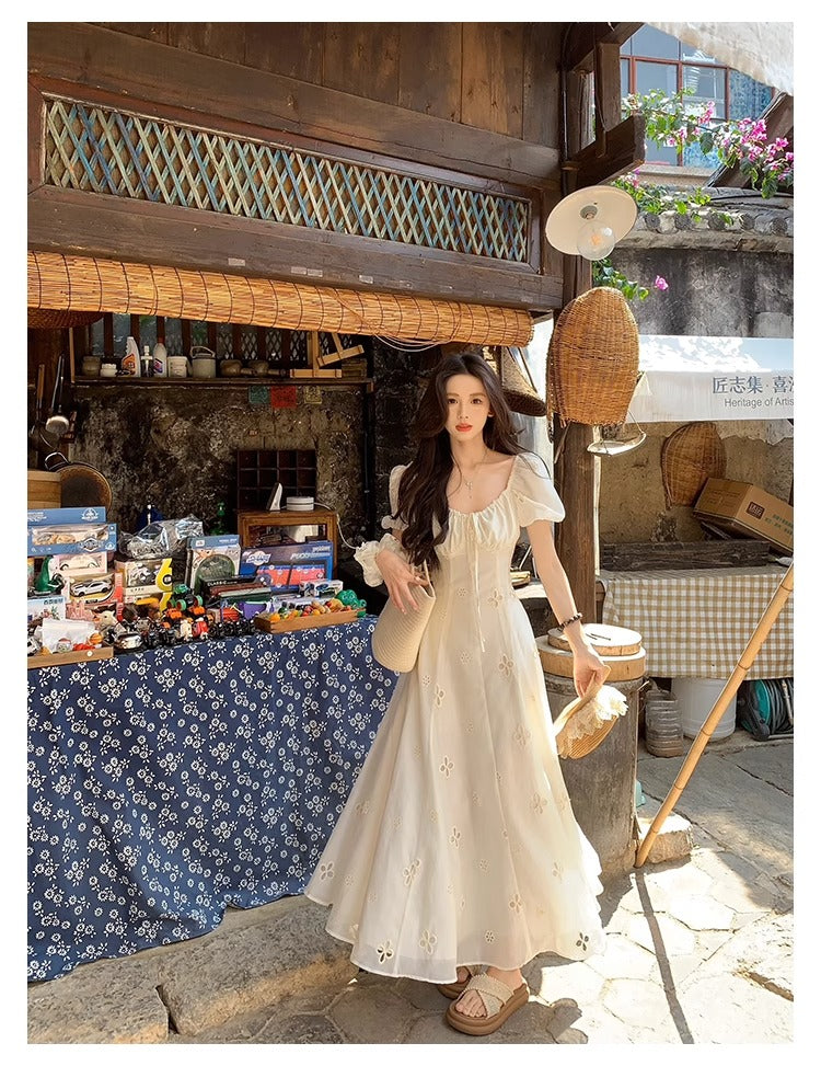 CGBJA217-36H 純棉提花+內裡+拉鍊+綁帶夏季連衣裙