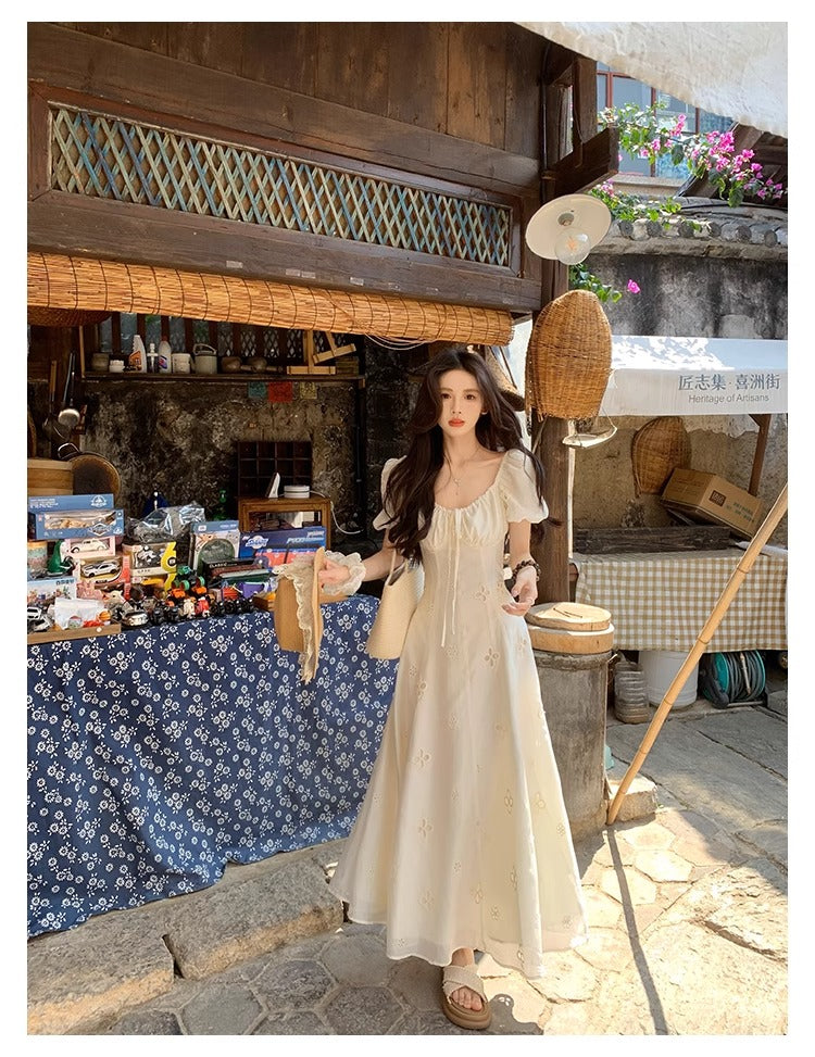 CGBJA217-36H 純棉提花+內裡+拉鍊+綁帶夏季連衣裙