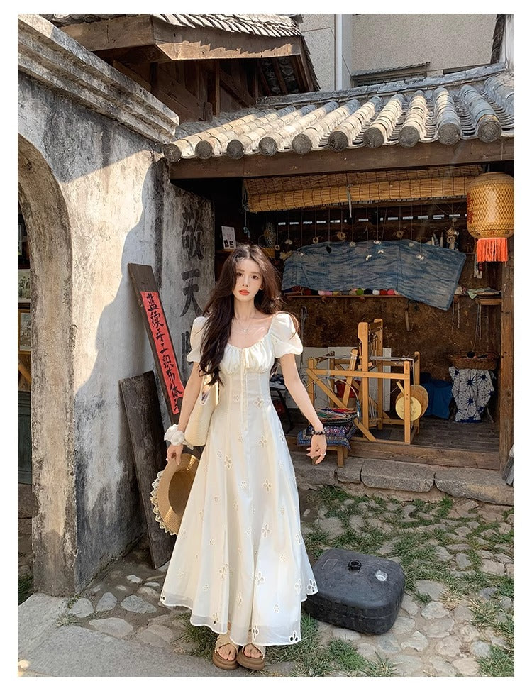 CGBJA217-36H 純棉提花+內裡+拉鍊+綁帶夏季連衣裙