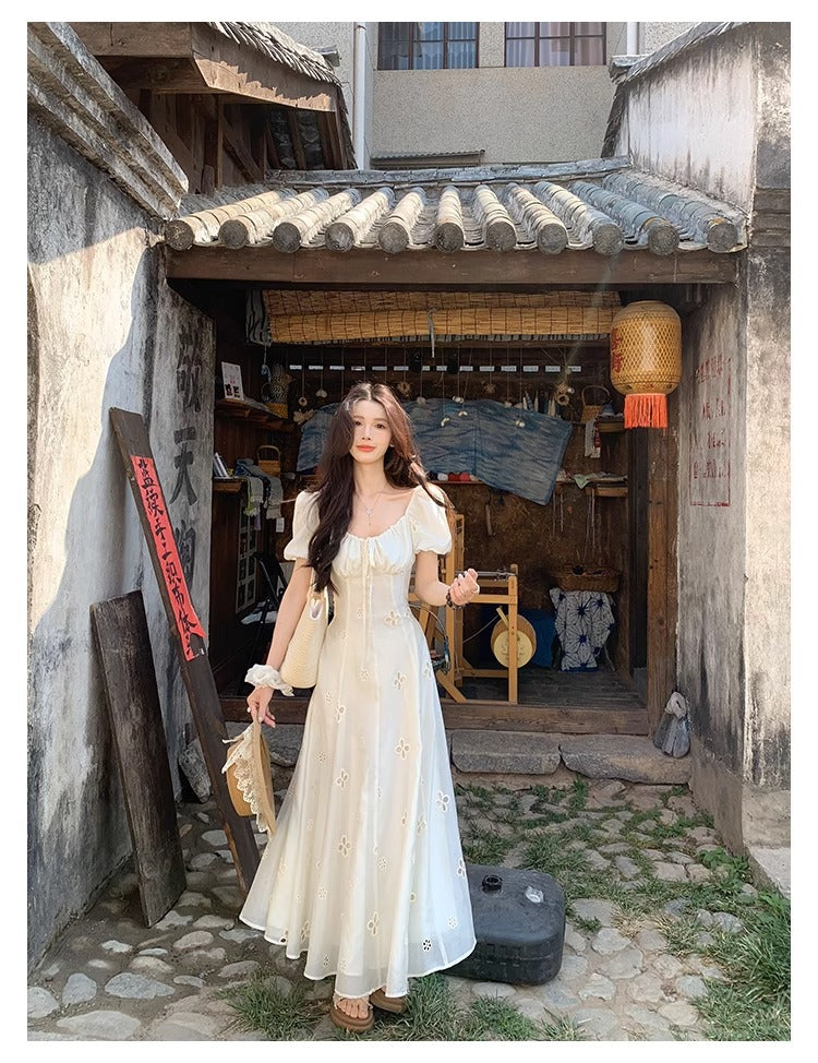 CGBJA217-36H 純棉提花+內裡+拉鍊+綁帶夏季連衣裙