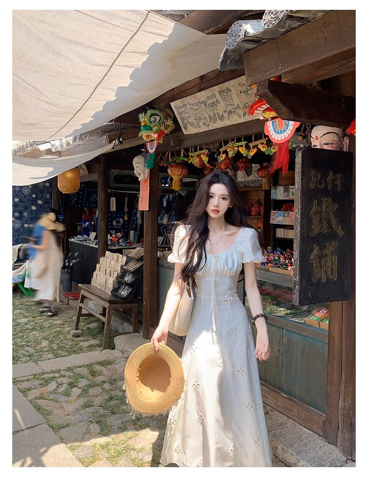 CGBJA217-36H 純棉提花+內裡+拉鍊+綁帶夏季連衣裙