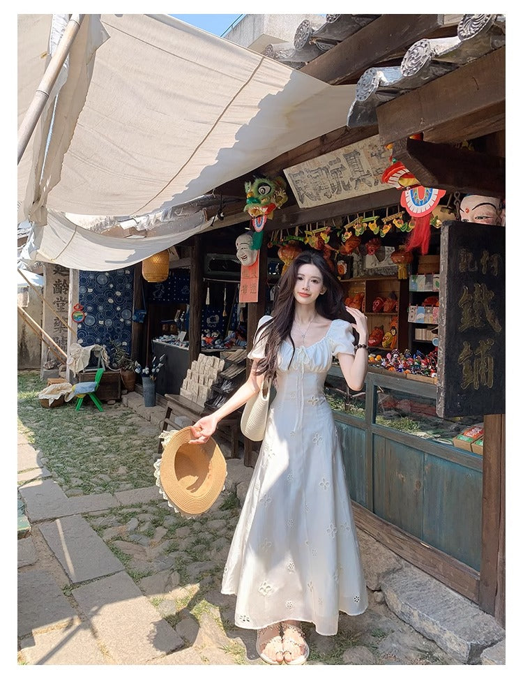 CGBJA217-36H 純棉提花+內裡+拉鍊+綁帶夏季連衣裙