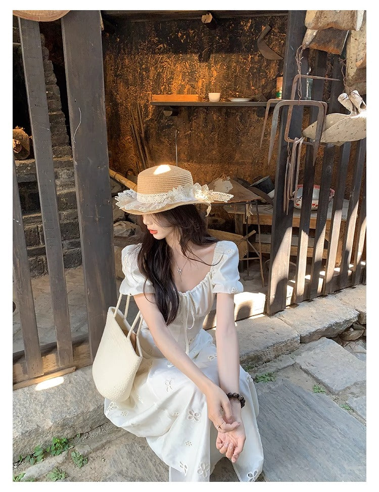 CGBJA217-36H 純棉提花+內裡+拉鍊+綁帶夏季連衣裙