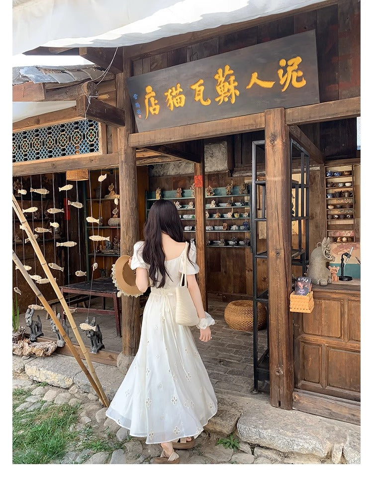 CGBJA217-36H 純棉提花+內裡+拉鍊+綁帶夏季連衣裙